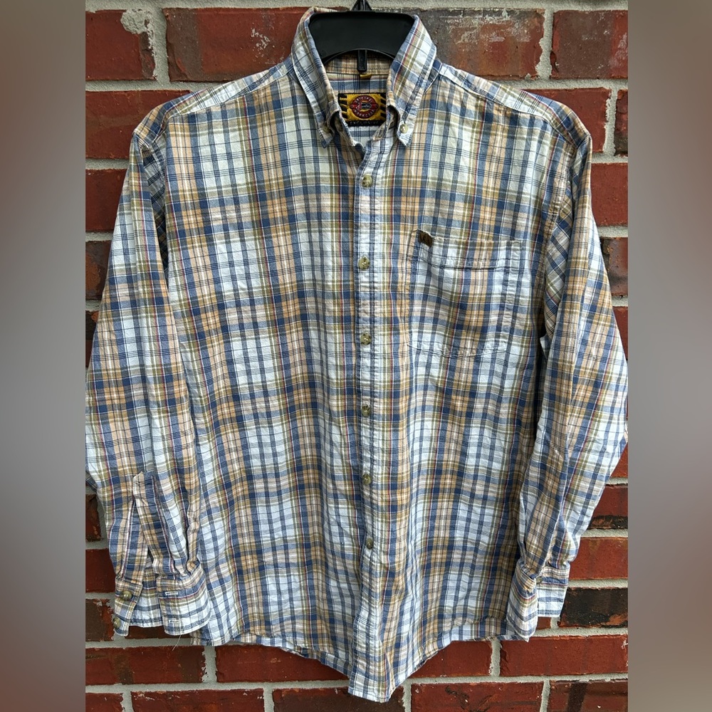 Justin Boots Workgear Mens Long Sleeve Button Down Medium Plaid Shirt Note Pics